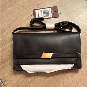 Black Leather Crossbody Bag with Gold Accent